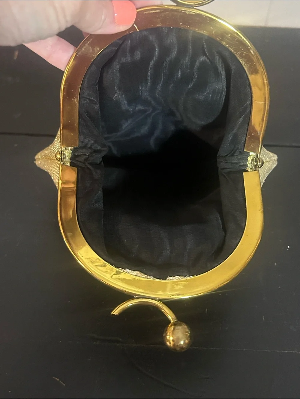 Vintage Gold Lame Kiss Lock Evening Clutch Purse Metallic Formal Wedding Handbag